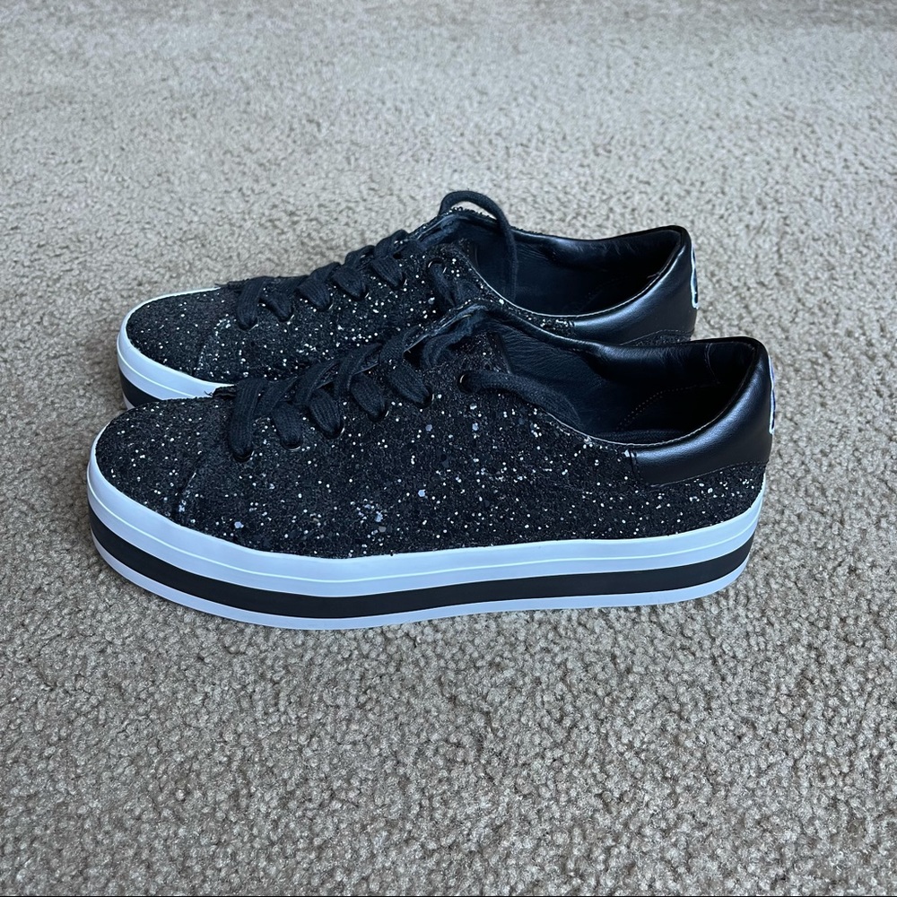 Alice + Olivia Black Glitter Platform Slip-On Sneakers - Picture 7 of 13